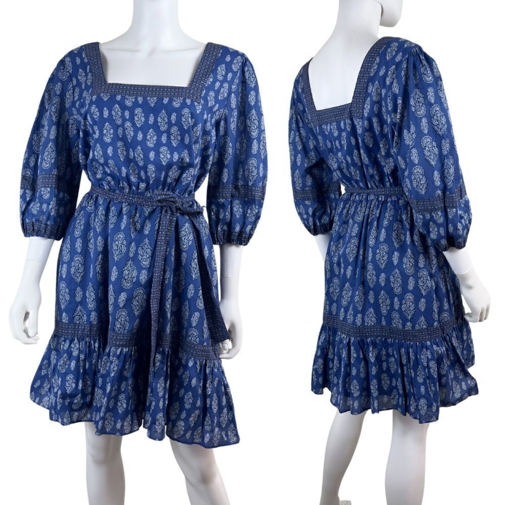 A Loves A Womens Size L Blue Cotton Floral Balloon Sleeve Mini NEW Dress Tiered